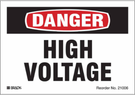HIGH VOLTAGE, 3.5" H x 5" W, Black/Red on White, Pack of 8 Labels