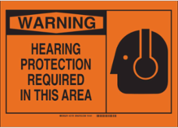 WARNING Hearing Protection Required In This Area w/Pictogram Sign, 7" H x 10" W x 0.06" D, Polystyrene