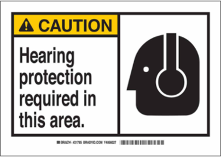 CAUTION Hearing Protection Required Sign, 7 Inch H x 10 Inch W, Polystyrene