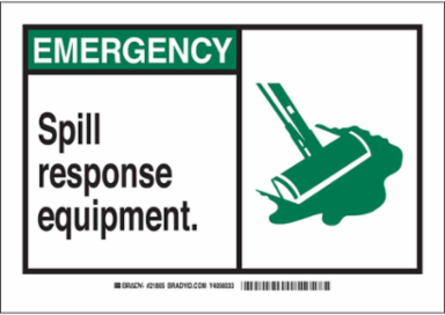 EMERGENCY Spill Response Equipment. Sign, 7" H x 10" W x 0.06" D, Polystyrene