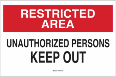 RESTRICTED AREA Unauthorized Persons Keep Out Sign, 10" H x 14" W x 0.06" D, Polystyrene