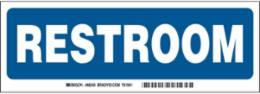 Restroom Sign, 3.5 " H x 10 " W, White on Blue