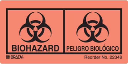 BIOHAZARD Label 2 Inch x 4 Inch Black on Orange Pack of 100