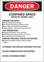 DANGER Confined Space Enter By Permit Only Sign, 14" H x 10" W x 0.06" D, Polystyrene
