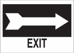 Exit Sign, 10" H x 14" W x 0.06" D, Polystyrene, White on Black, Arrow Direction: Right