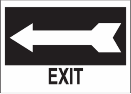 Exit Sign, 10" H x 14" W x 0.06" D, Polystyrene, White on Black, Arrow Direction: Left