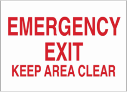 Emergency Exit Keep Area Clear Sign, 10" H x 14" W x 0.06" D