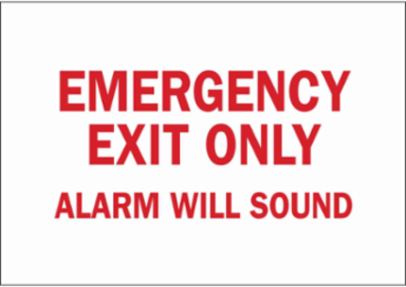 Emergency Exit Only Alarm Will Sound Sign, 7" H x 10" W x 0.06" D