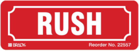 RUSH, White on Red, 1.25" H x 3.125" W, Paper, Pack of 500 Labels