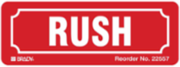 RUSH, White on Red, 1.25" H x 3.125" W, Paper, Pack of 500 Labels