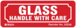 GLASS HANDLE WITH CARE, White on Red, 1.25" H x 3.125" W, Paper, Pack of 500 Labels