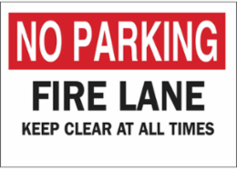 NO PARKING Fire Lane Keep Clear At All Times Sign, 7" H x 10" W x 0.06" D, Black/Red on White, Polystyrene
