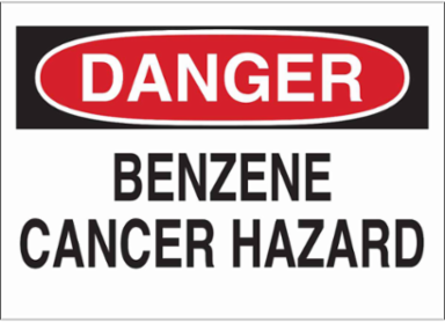 DANGER Benzene Cancer Hazard Sign, 10" H x 14" W x 0.06" D, Polystyrene