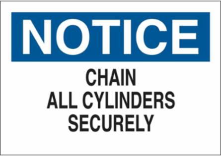 NOTICE Chain All Cylinders Securely Sign, 7" H x 10" W x 0.06" D, Polystyrene