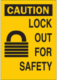 Caution Lock Out Safety Sign, 14 Inch H x 10 Inch W, Polystyrene, Abrasion-Resistant