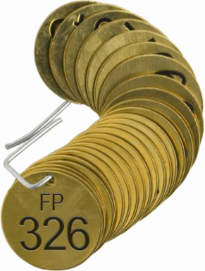 Stamped Brass Valve Tags, 1.5" Dia, FP, 326-350, 0.25"
