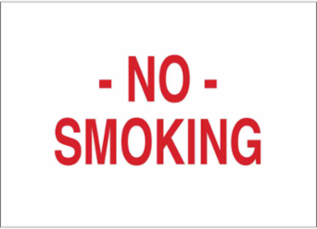 No Smoking w/Dashes Sign, 10" H x 14" W x 0.06" D, Polystyrene, Red on White