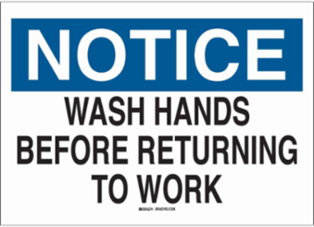 NOTICE Wash Hands Before Returning To Work Sign, 7" H x 10" W x 0.06" D, Polystyrene