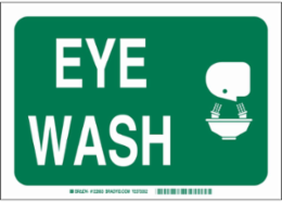 Eye Wash w/Pictogram Sign, 7" H x 10" W x 0.06" D, Polystyrene, White on Green