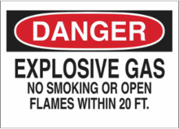 Danger Explosive Gas No Smoking Or Open Flames Within 20 Ft Sign, 10" H x 14" W x 0.06" D, Polystyrene