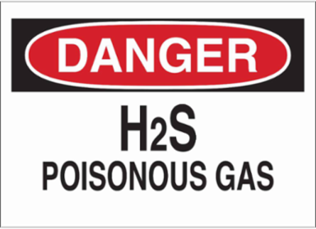 DANGER H2S Poisonous Gas Sign, 7" H x 10" W x 0.06" D, Polystyrene