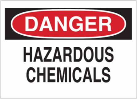 DANGER Hazardous Chemicals Sign, 10" H x 14" W x 0.06" D, Polystyrene