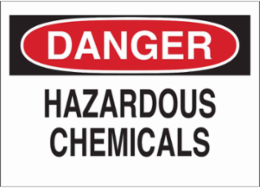 DANGER Hazardous Chemicals Sign, 10" H x 14" W x 0.06" D, Polystyrene
