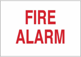Fire Alarm Sign, 10" H x 14" W x 0.06" D, Red on White, Polystyrene