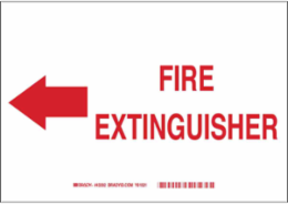 Fire Extinguisher Sign, 7" H x 10" W x 0.06" D, Red on White, Polystyrene, Arrow Direction: Left