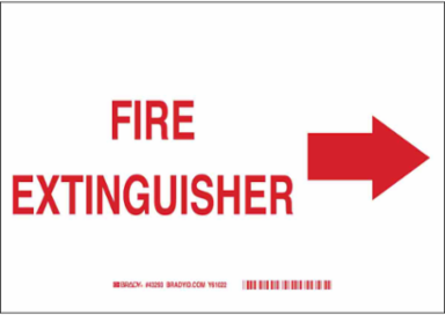 Fire Extinguisher Sign, 7" H x 10" W x 0.06" D, Red on White, Polystyrene, Arrow Direction: Right
