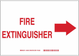 Fire Extinguisher Sign, 7" H x 10" W x 0.06" D, Red on White, Polystyrene, Arrow Direction: Right