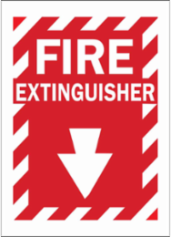 Fire Extinguisher Sign, 14" H x 10" W x 0.06" D, White on Red, Polystyrene, Arrow Direction: Down