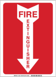 Fire Extinguisher Sign, 10" H x 7" W x 0.06" D, White on Red, Polystyrene