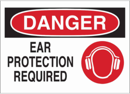 DANGER Ear Protection Required w/Pictogram Sign, 10" H x 14" W x 0.06" D, Polystyrene