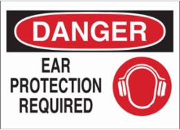DANGER Ear Protection Required w/Pictogram Sign, 10" H x 14" W x 0.06" D, Polystyrene
