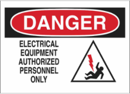 DANGER Electrical Equipment Authorized Personnel Only w/Bolt Pictogram Sign, 10" H x 14" W x 0.06" D, Polystyrene