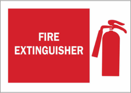 Fire Extinguisher Sign, 10" H x 14" W x 0.06" D, White on Red, Polystyrene