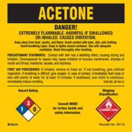 DANGER! EXTREMELY FLAMMABLE. HARMFUL IF SWALLOWED OR INHALED. CAUSES IRRITATION…, 5" H x 5" W, Black/Blue/Red/White on Yellow, Pack of 25 Labels