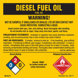 DIESEL FUEL OIL, 5" H x 5" W, Black/Blue/Red/Yellow on White, Pack of 25 Labels