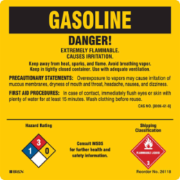 DANGER! EXTREMELY FLAMMABLE. CAUSES IRRITATION…, 5" H x 5" W, Black/Blue/Red/White on Yellow, Pack of 25 Labels