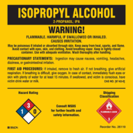 WARNING! FLAMMABLE. HARMFUL IF SWALLOWED OR INHALED. CAUSES IRRITATION…, 5" H x 5" W, Black/Blue/Red/White on Yellow, Pack of 25 Labels