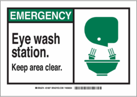 EMERGENCY Eye Wash Station. Keep Area Clear. Sign, 10" H x 14" W x 0.06" D, Polystyrene