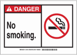DANGER No Smoking. Sign, 10" H x 14" W x 0.06" D, Polystyrene