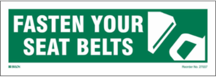 FASTEN Your SEAT BELTS, 3.5" H x 10" W, Green on White