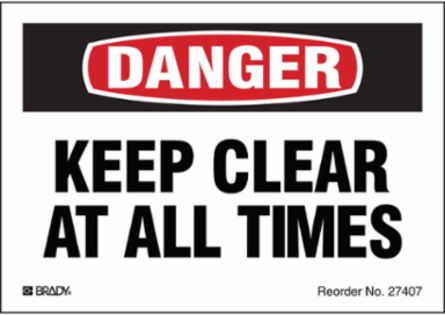 KEEP CLEAR AT ALL TIMES, 3.5" H x 5" W, Black/Red on White, Pack of 8 Labels