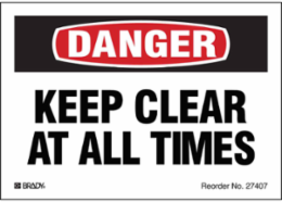 KEEP CLEAR AT ALL TIMES, 3.5" H x 5" W, Black/Red on White, Pack of 8 Labels