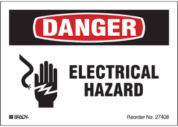 ELECTRICAL HAZARD, 3.5" H x 5" W, Black/Red on White, Pack of 8 Labels