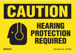 HEARING PROTECTION Required, 3.5" H x 5" W, Black on Yellow, Pack of 8 Labels