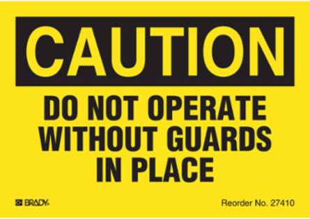 DO NOT OPERATE WITHOUT GUARDS IN PLACE, 3.5" H x 5" W, Black on Yellow, Pack of 8 Labels