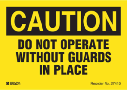 DO NOT OPERATE WITHOUT GUARDS IN PLACE, 3.5" H x 5" W, Black on Yellow, Pack of 8 Labels